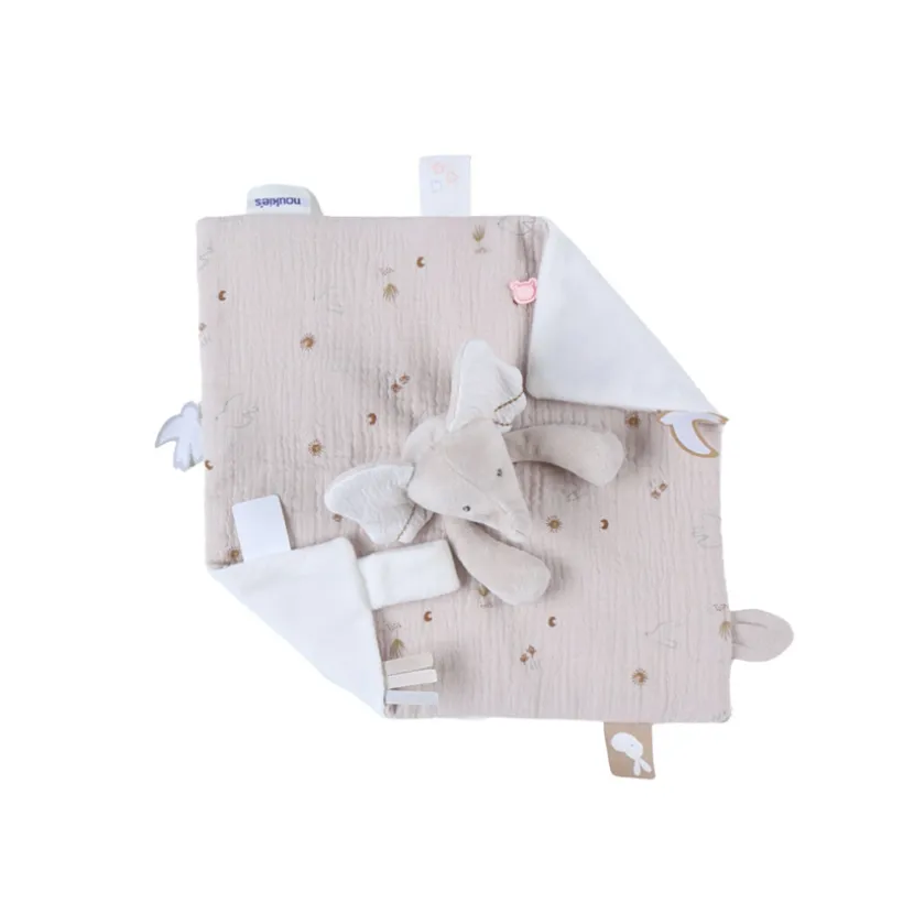 Doudou plat en gaze de coton Bali l'éléphant