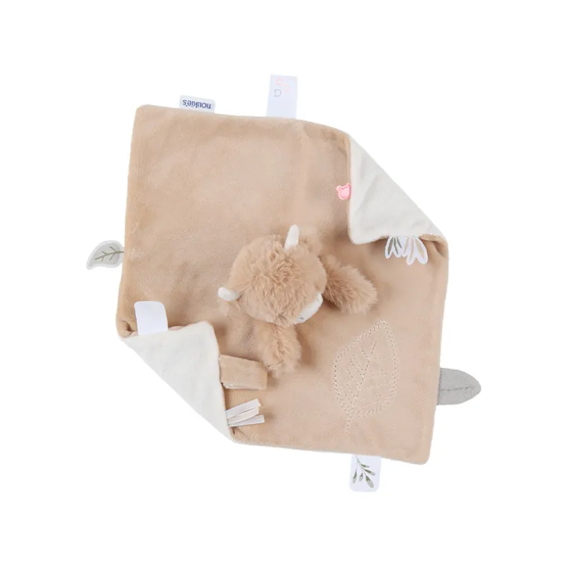 Doudou plat en veloudoux Fluffy la vache beige