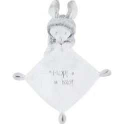 Doudou plat en velours avec peluche lapin