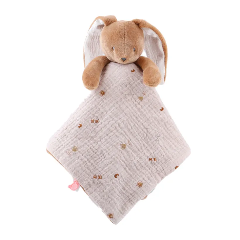Doudou plat Jour & Nuit bi-matière Moka le lapin