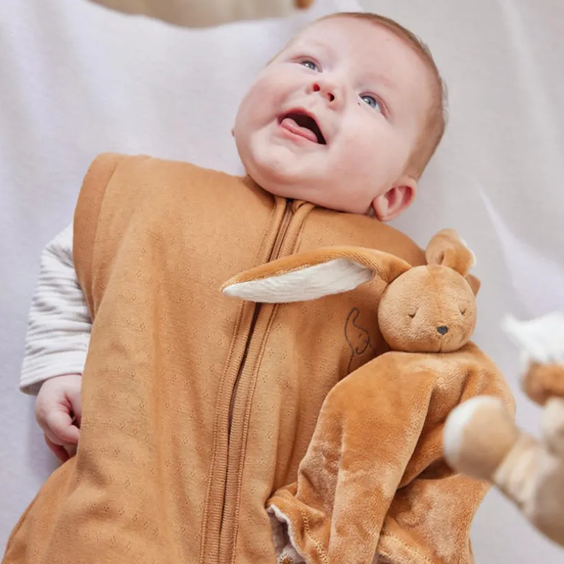 Doudou plat Jour & Nuit bi-matière Moka le lapin