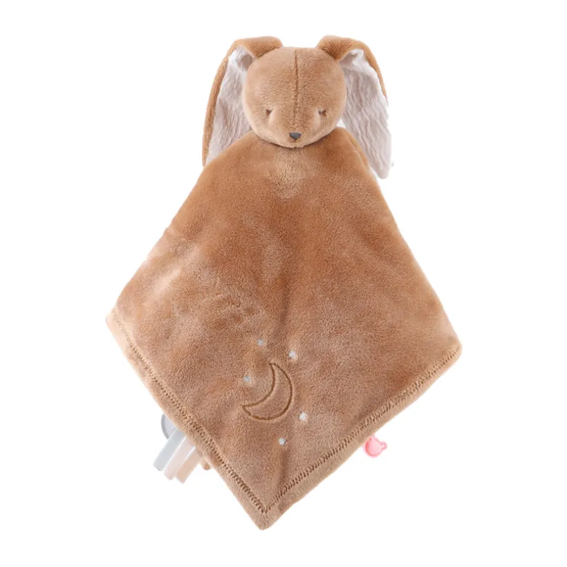 Doudou plat Jour & Nuit bi-matière Moka le lapin