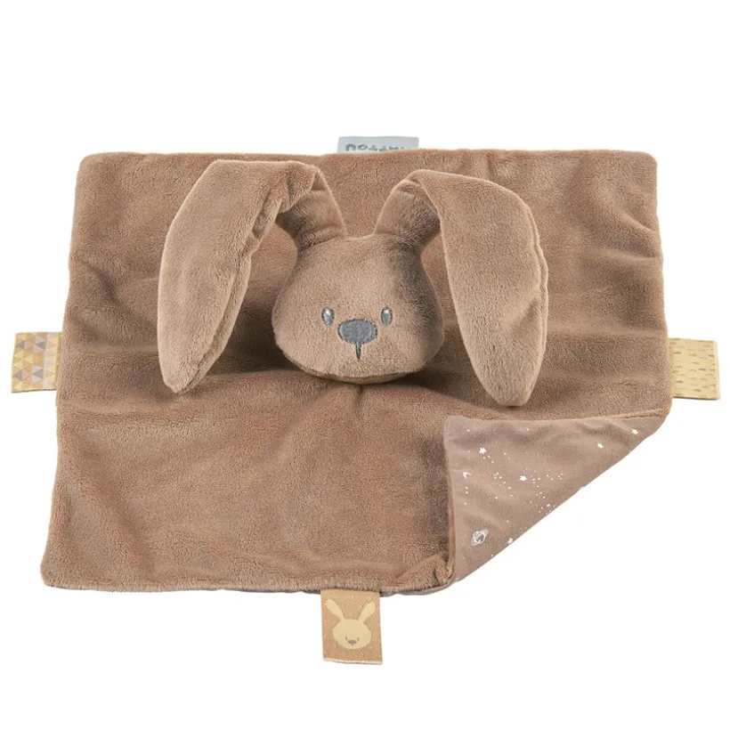 Doudou plat lapin Lapidou taupe imprimé phosphorescent