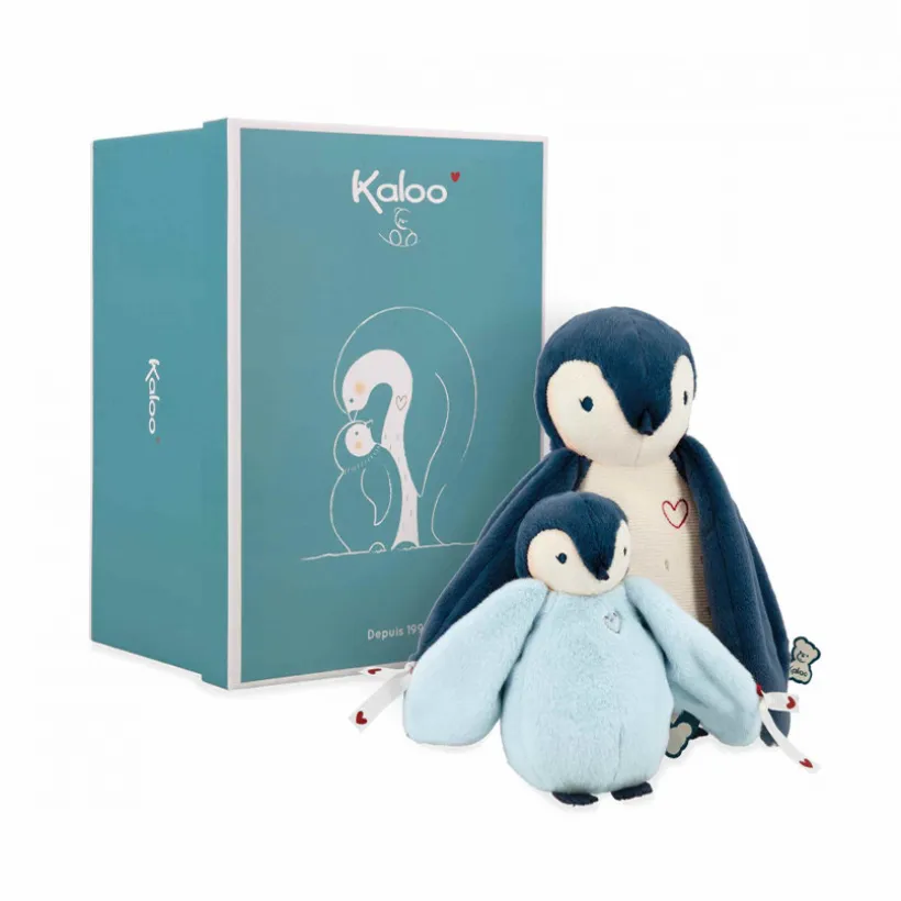 Duo de peluches manchots câlins bleu