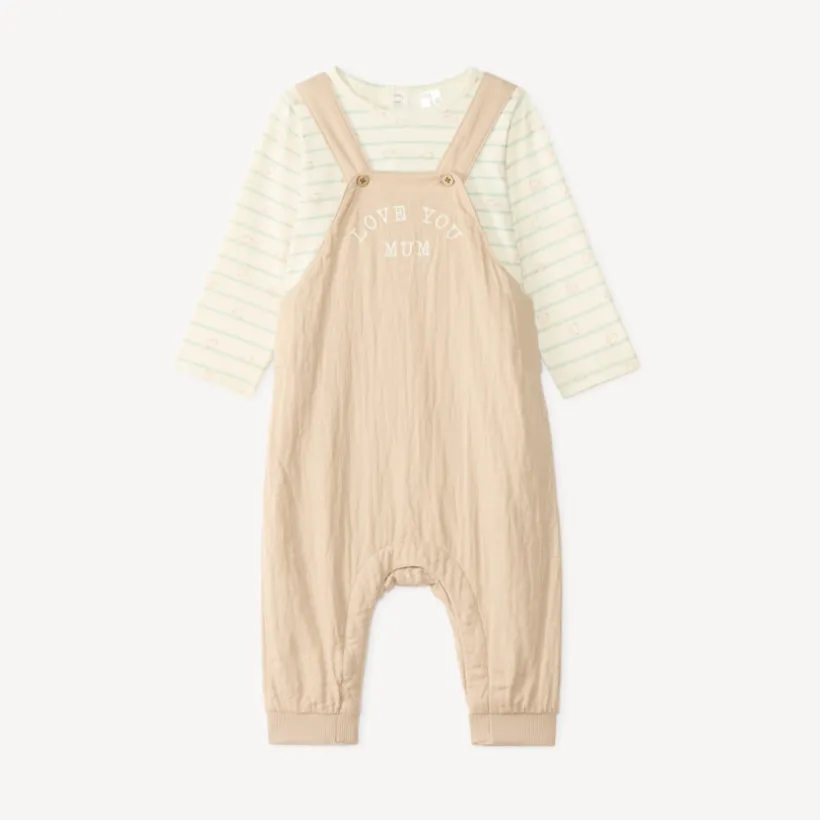 Ensemble bébé garçon salopette + t-shirt manches longues motif ourson