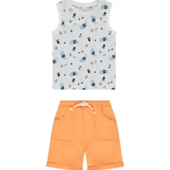 Ensemble bermuda uni + débardeur imprimé marin pour bébé garçon