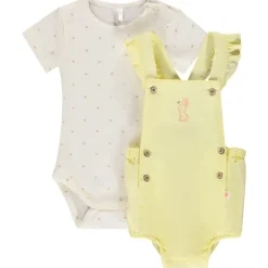 Ensemble body fantaisie + barboteuse salopette unie pour bébé fille