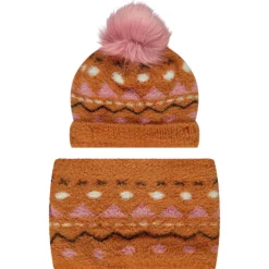 Ensemble bonnet et snood en tricot imprimé fantaisie pour fille
