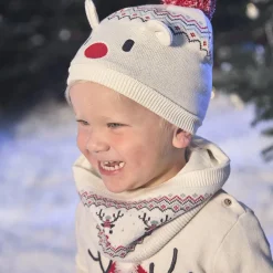 Ensemble bonnet ludique + snood en tricot de Noël pour bébé
