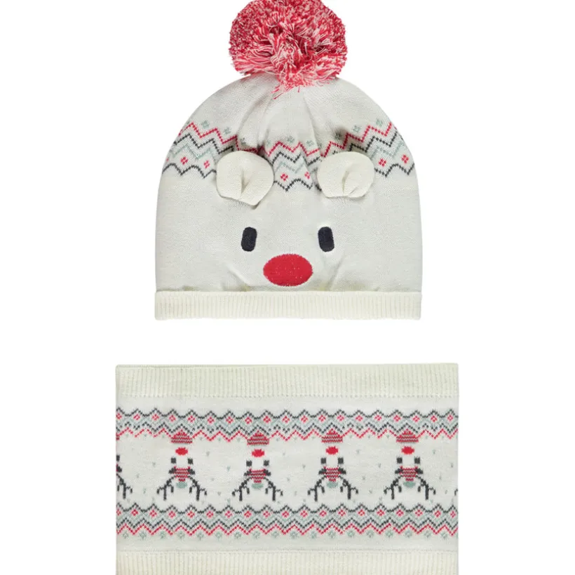 Ensemble bonnet ludique + snood en tricot de Noël pour bébé
