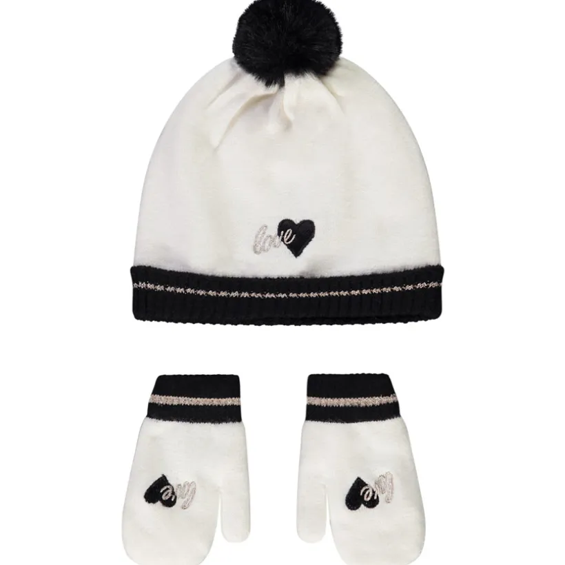 Ensemble bonnet + moufles cœurs pour bébé fille