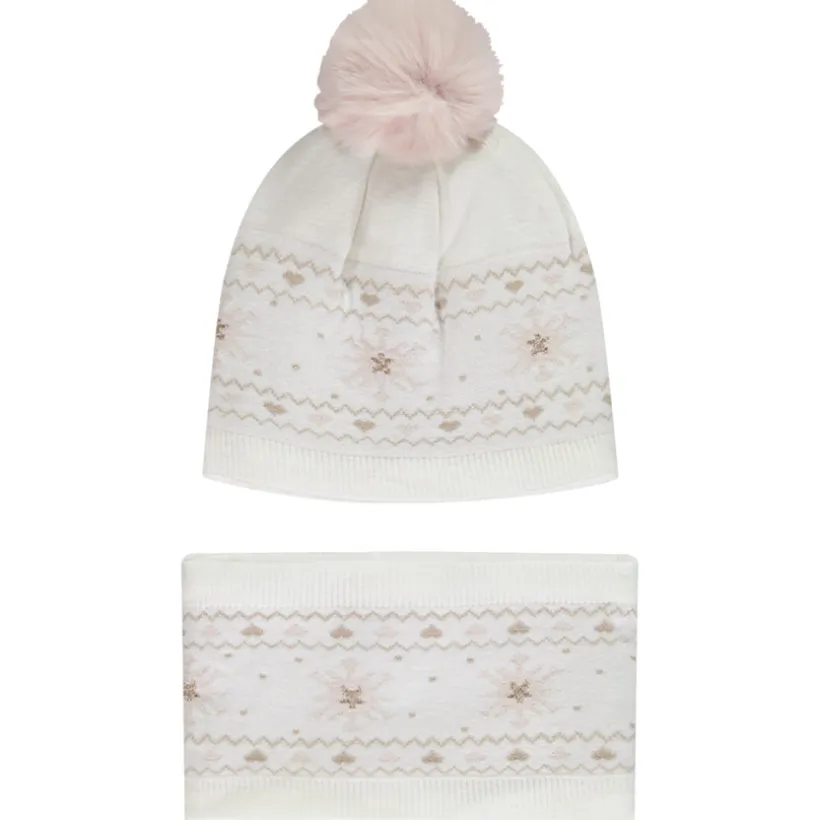 Ensemble bonnet + snood en tricot jacquard pour bébé fille