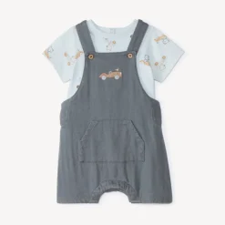 Ensemble court 2 pièces avec salopette pour bébé garçon