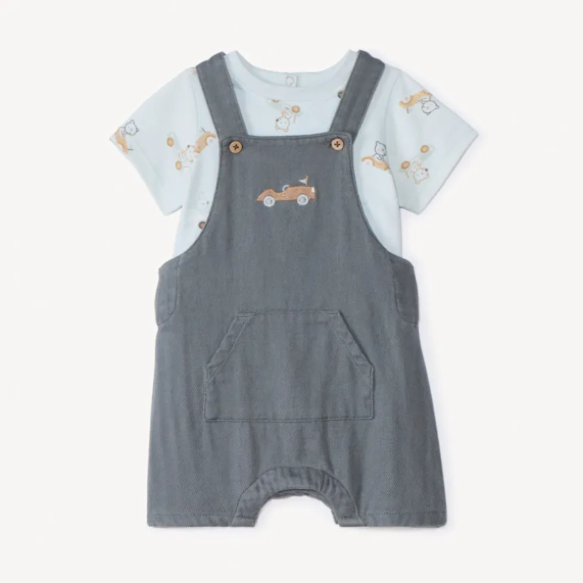 Ensemble court 2 pièces avec salopette pour bébé garçon