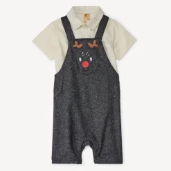 Ensemble court 2 pièces avec salopette de Noël pour bébé garçon