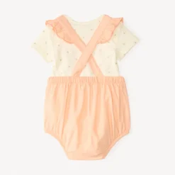Ensemble court 2 pièces body + barboteuse fantaisie à cœurs pour bébé fille
