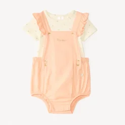 Ensemble court 2 pièces body + barboteuse fantaisie à cœurs pour bébé fille