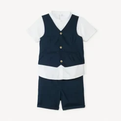 Ensemble court 3 pièces chemise manches courtes + gilet + bermuda pour bébé garçon