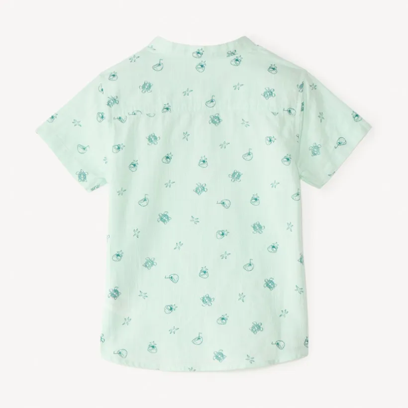 Ensemble court 2 pièces chemise col mao et salopette pour bébé garçon