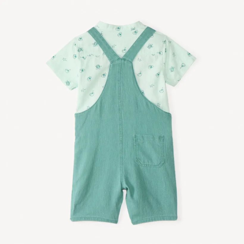 Ensemble court 2 pièces chemise col mao et salopette pour bébé garçon