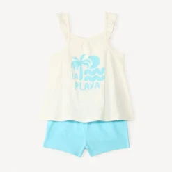 Ensemble court 2 pièces débardeur à volant + short pour bébé fille