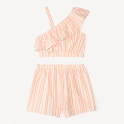Ensemble court 2 pièces rayés en crêpe pour fille