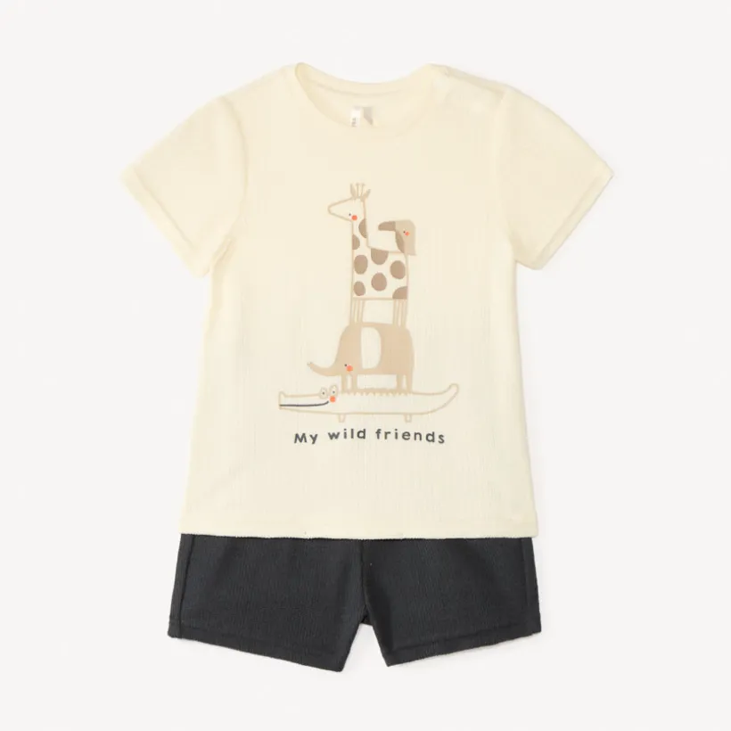 Ensemble court t-shirt + short en maille fantaisie pour bébé garçon