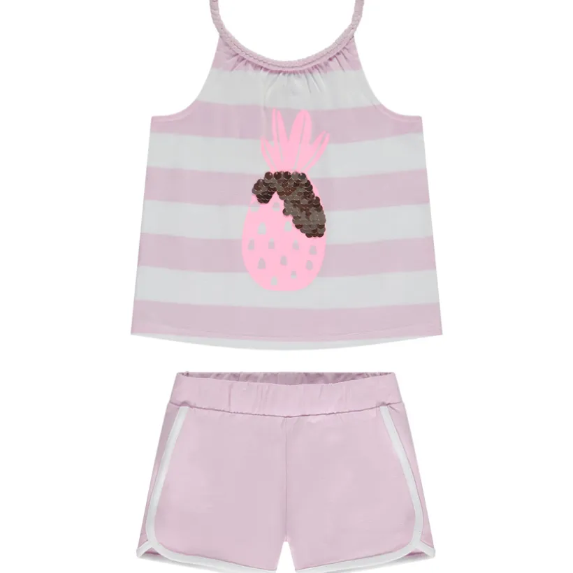 Ensemble débardeur rayé fantaisie à sequins + short pour fille