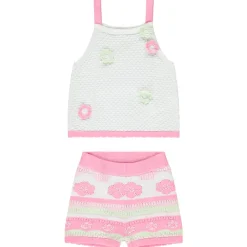 Ensemble débardeur + short en tricot fantaisie à fleurs pour bébé fille