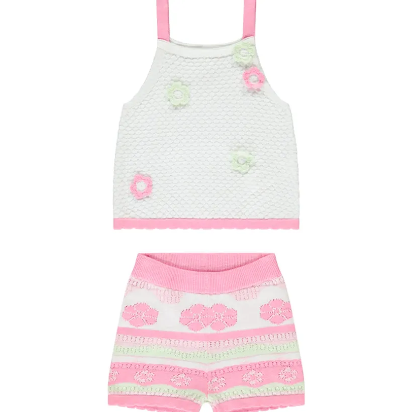 Ensemble débardeur + short en tricot fantaisie à fleurs pour bébé fille