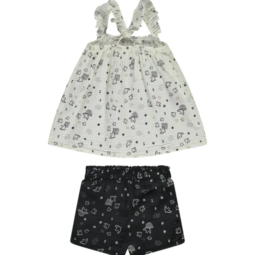 Ensemble débardeur + short imprimé fantaisie oiseaux pour bébé fille