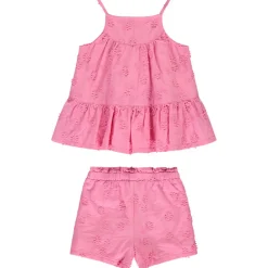 Ensemble débardeur + short rose en broderie anglaise pour bébé fille