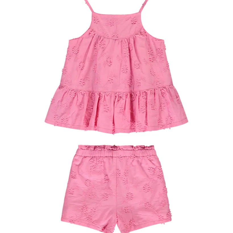 Ensemble débardeur + short rose en broderie anglaise pour bébé fille