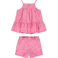 Ensemble débardeur + short rose en broderie anglaise pour bébé fille