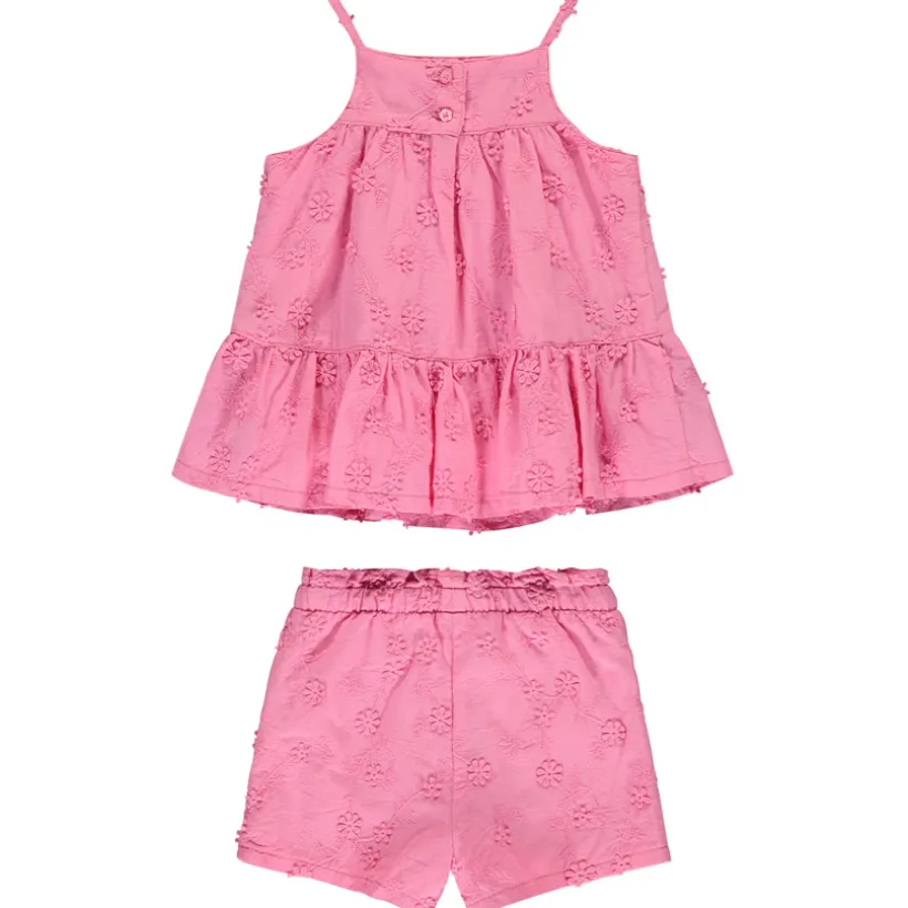 Ensemble débardeur + short rose en broderie anglaise pour bébé fille