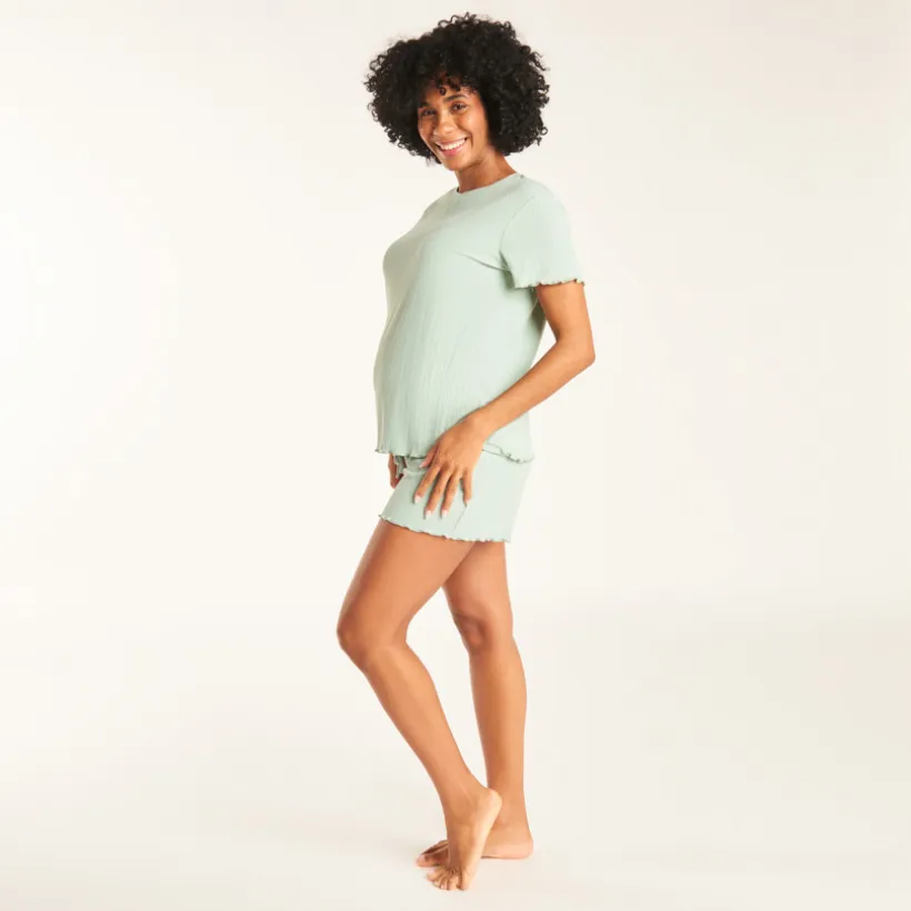 Ensemble de pyjama t-shirt manches courtes + short avec bandeau haut de grossesse