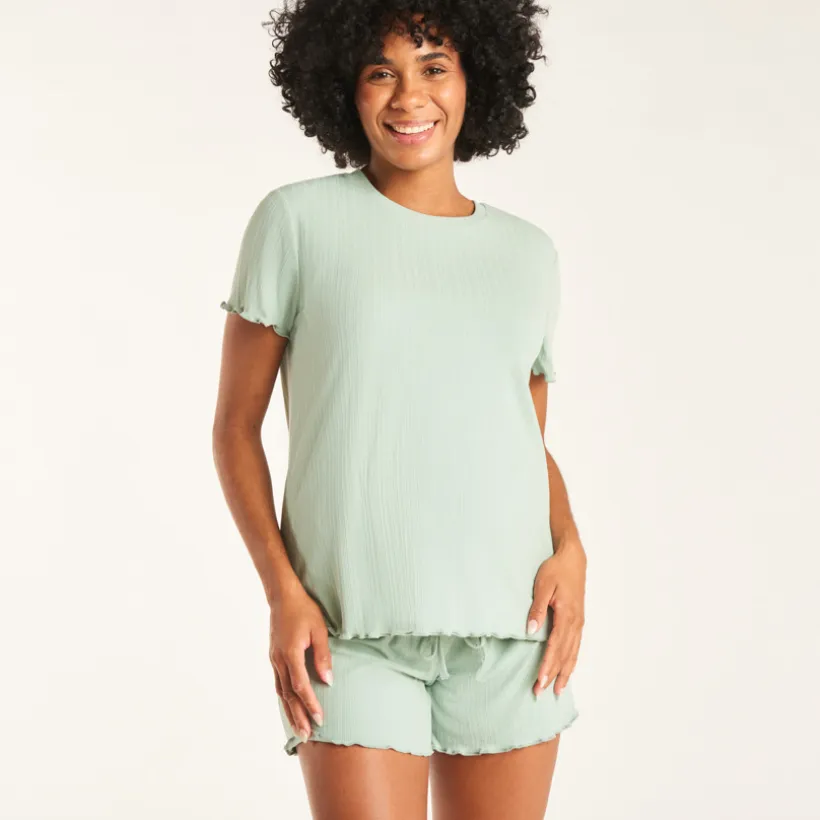 Ensemble de pyjama t-shirt manches courtes + short avec bandeau haut de grossesse