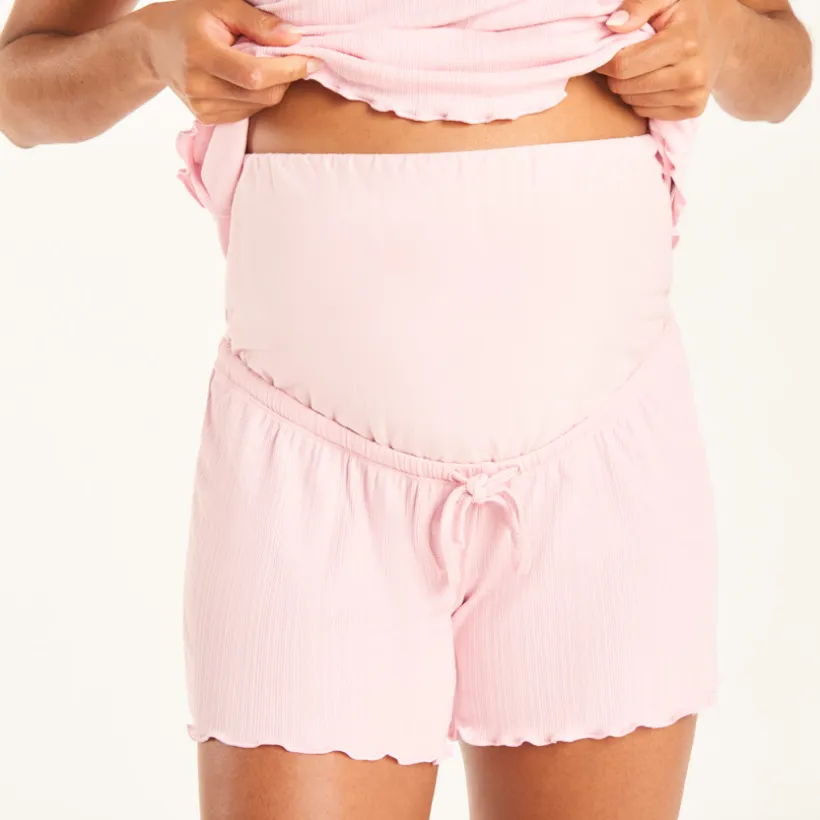 Ensemble de pyjama t-shirt manches courtes + short avec bandeau haut de grossesse