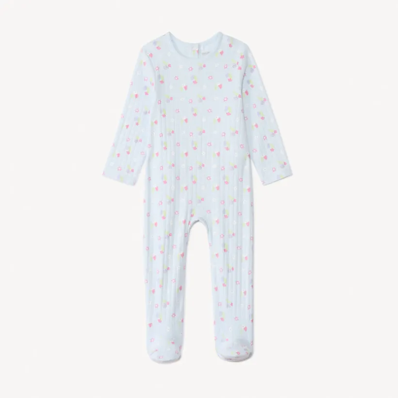 Ensemble dors-bien + bavoir à fleurs pour bébé fille avec ouvertures différentes selon l'âge