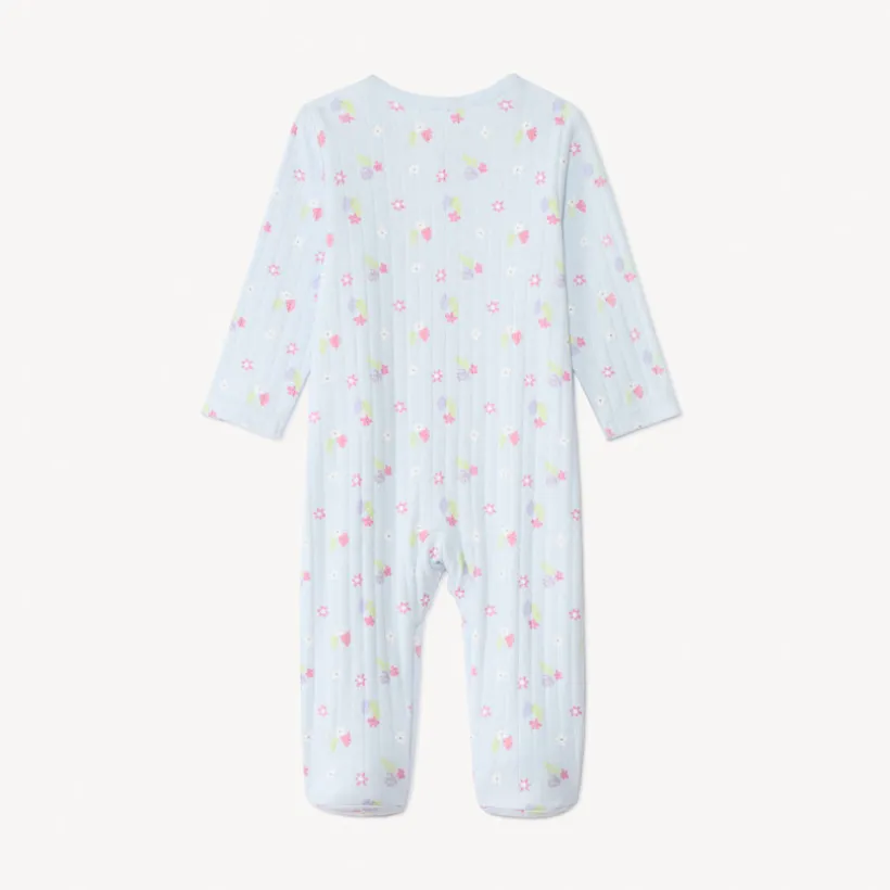Ensemble dors-bien + bavoir à fleurs pour bébé fille avec ouvertures différentes selon l'âge