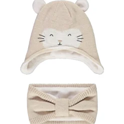 Ensemble en tricot bonnet chat + snood pour bébé fille
