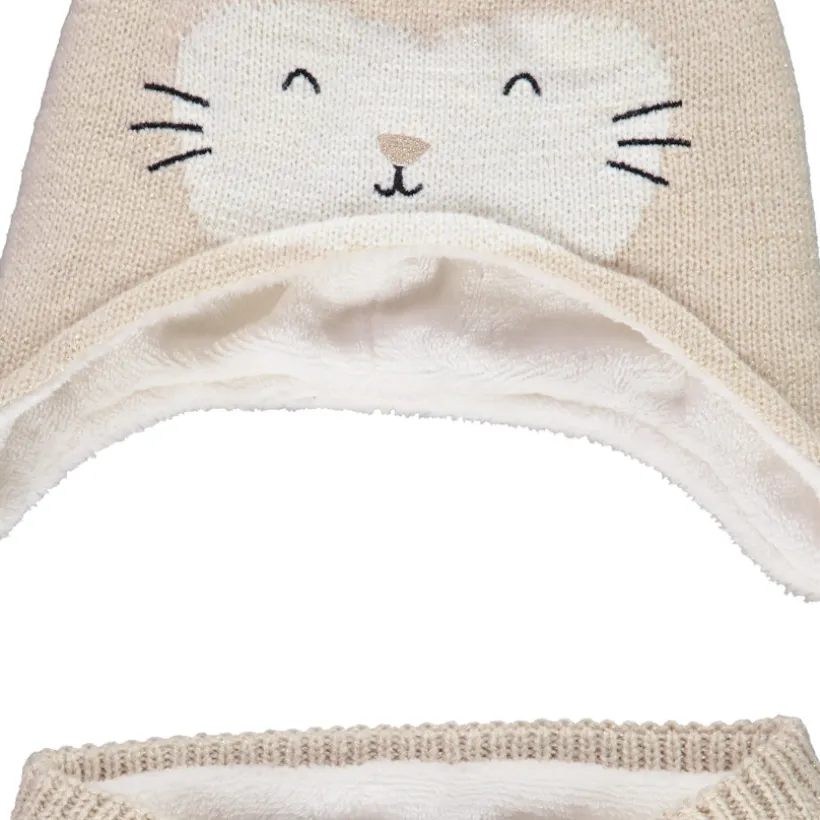 Ensemble en tricot bonnet chat + snood pour bébé fille
