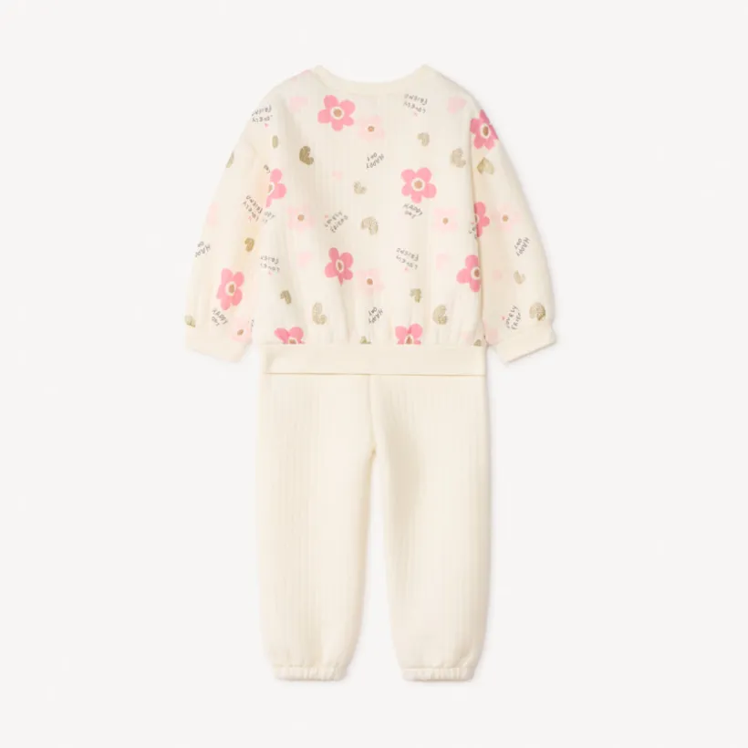 Ensemble jogging molleton effet côtelé pour bébé fille