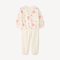Ensemble jogging molleton effet côtelé pour bébé fille