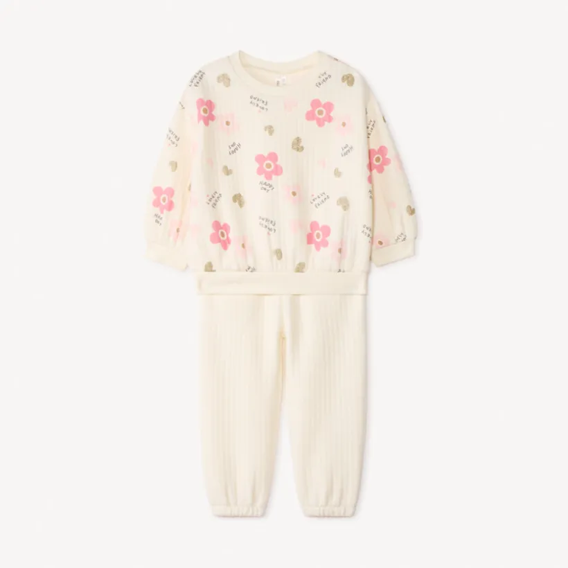 Ensemble jogging molleton effet côtelé pour bébé fille