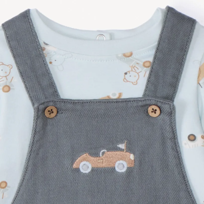Ensemble long 2 pièces avec salopette pour bébé garçon