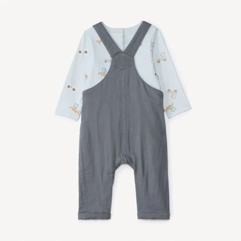Ensemble long 2 pièces avec salopette pour bébé garçon