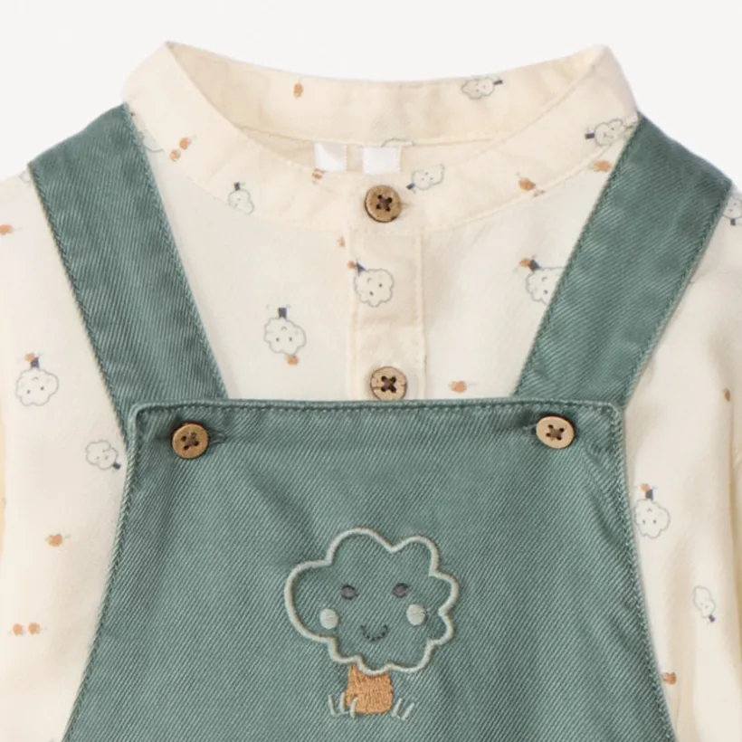 Ensemble long salopette + chemise imprimée pour bébé garçon