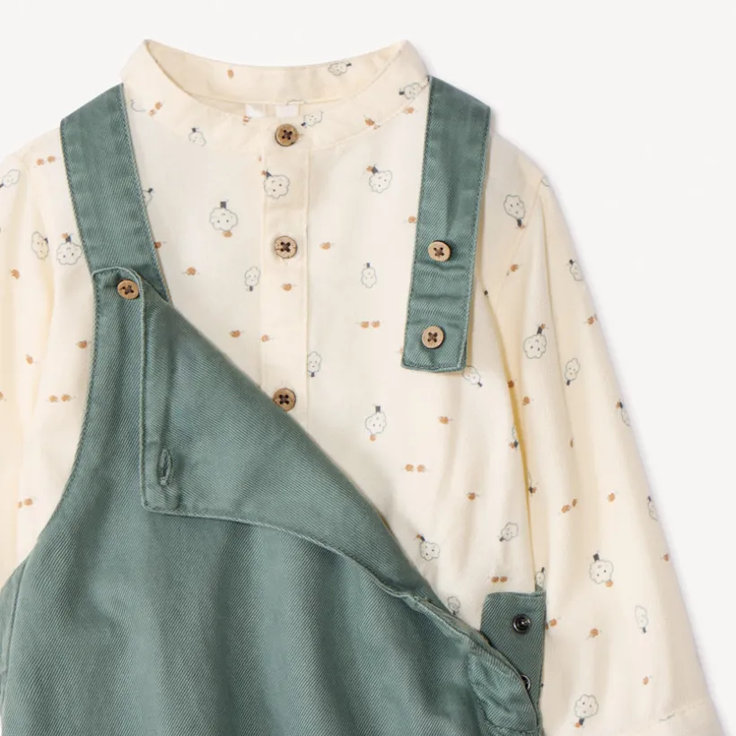 Ensemble long salopette + chemise imprimée pour bébé garçon