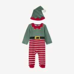 Ensemble ludique dors-bien lutin de Noël + bonnet en velours pour bébé